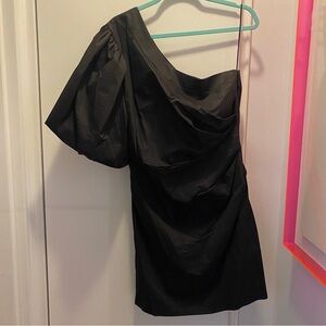 Black One Shoulder Puff Sleeve Cocktail Dress Size L